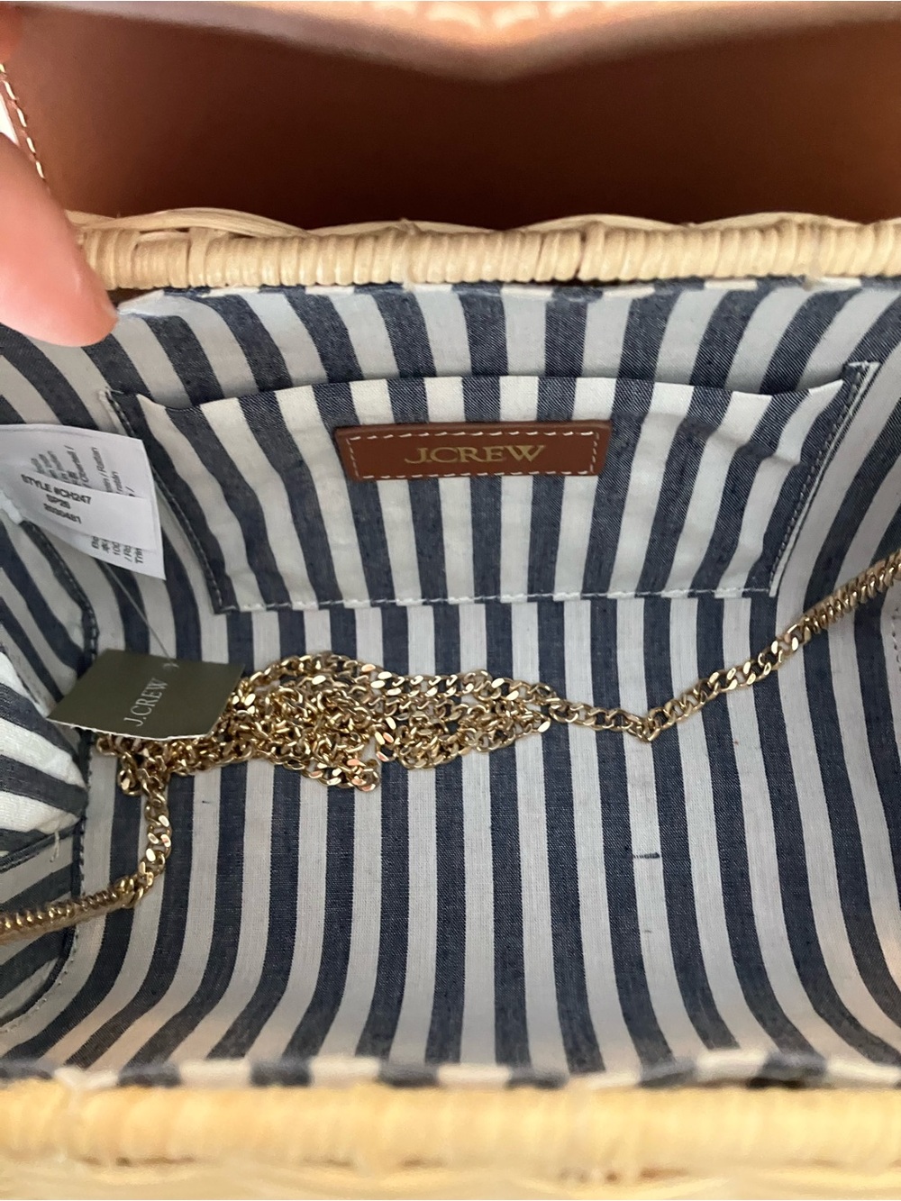 J. Crew Woven Rattan Tote with Brown Leather Trim - Picture 2 of 2